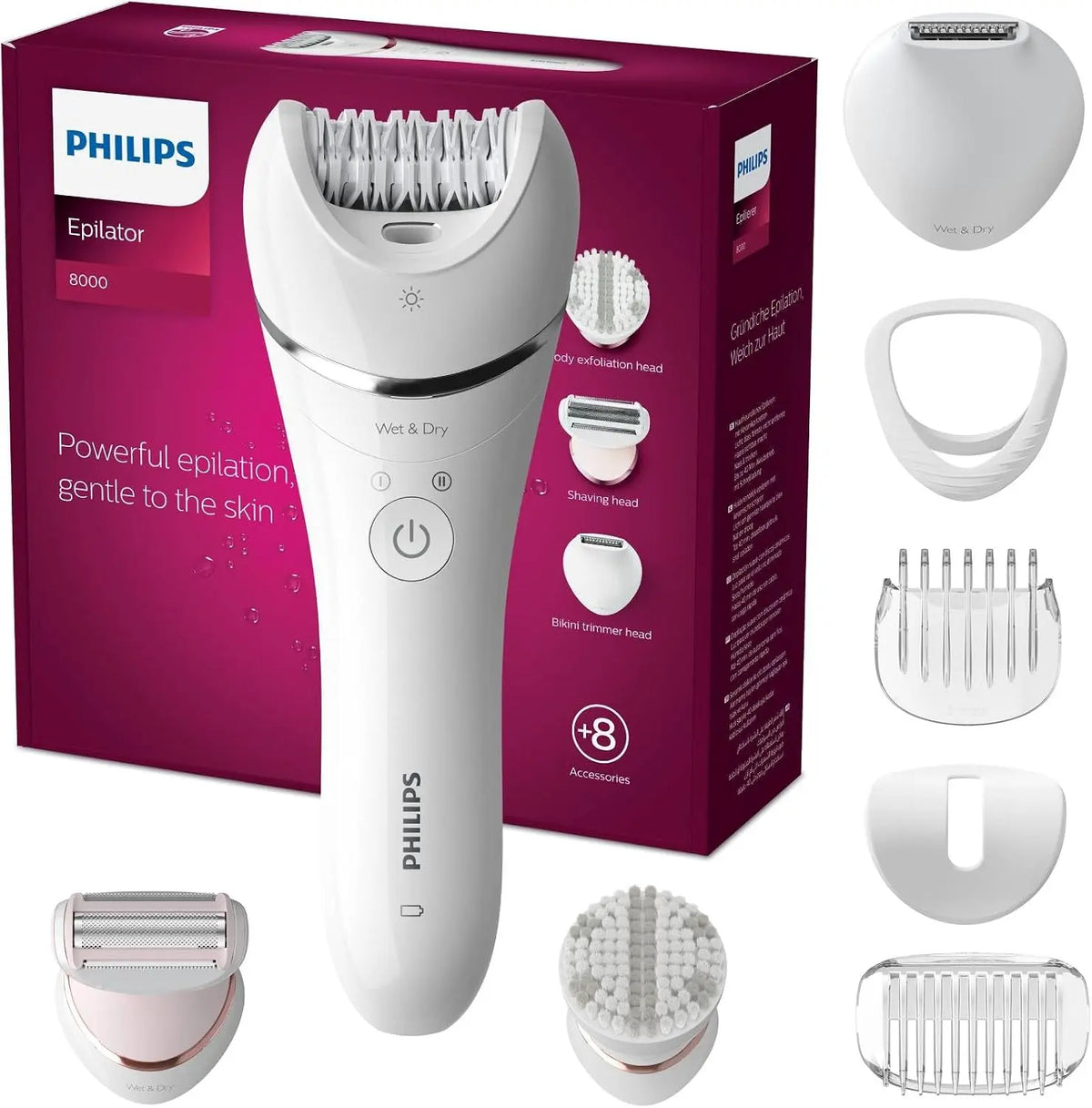 Philips épilateur à lumière pulsée BRE735, sans fil