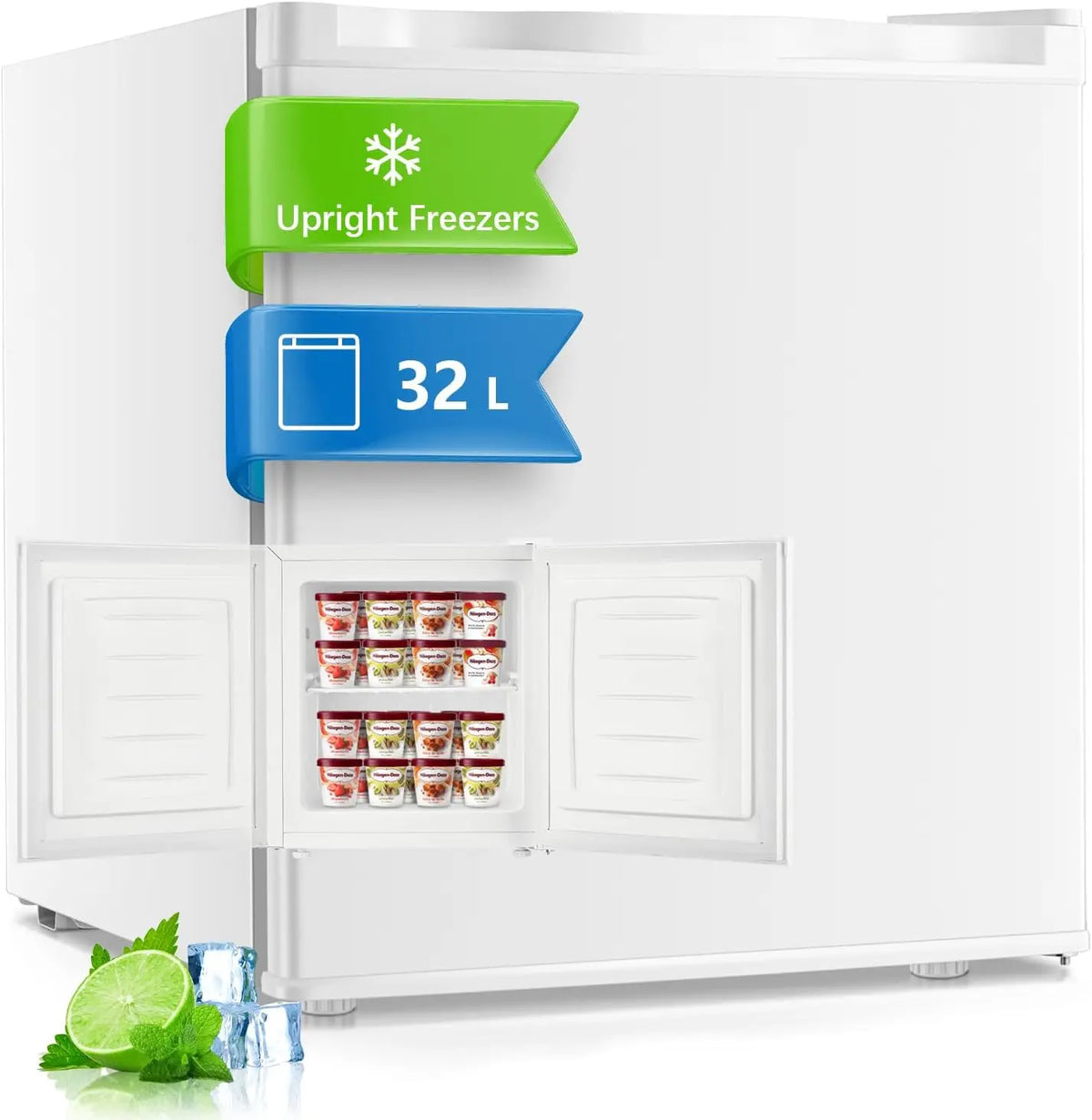 FOHERE congélateur, capacité 32 L, à fonctionnement silencieux, réglage adaptable, coloris blanc