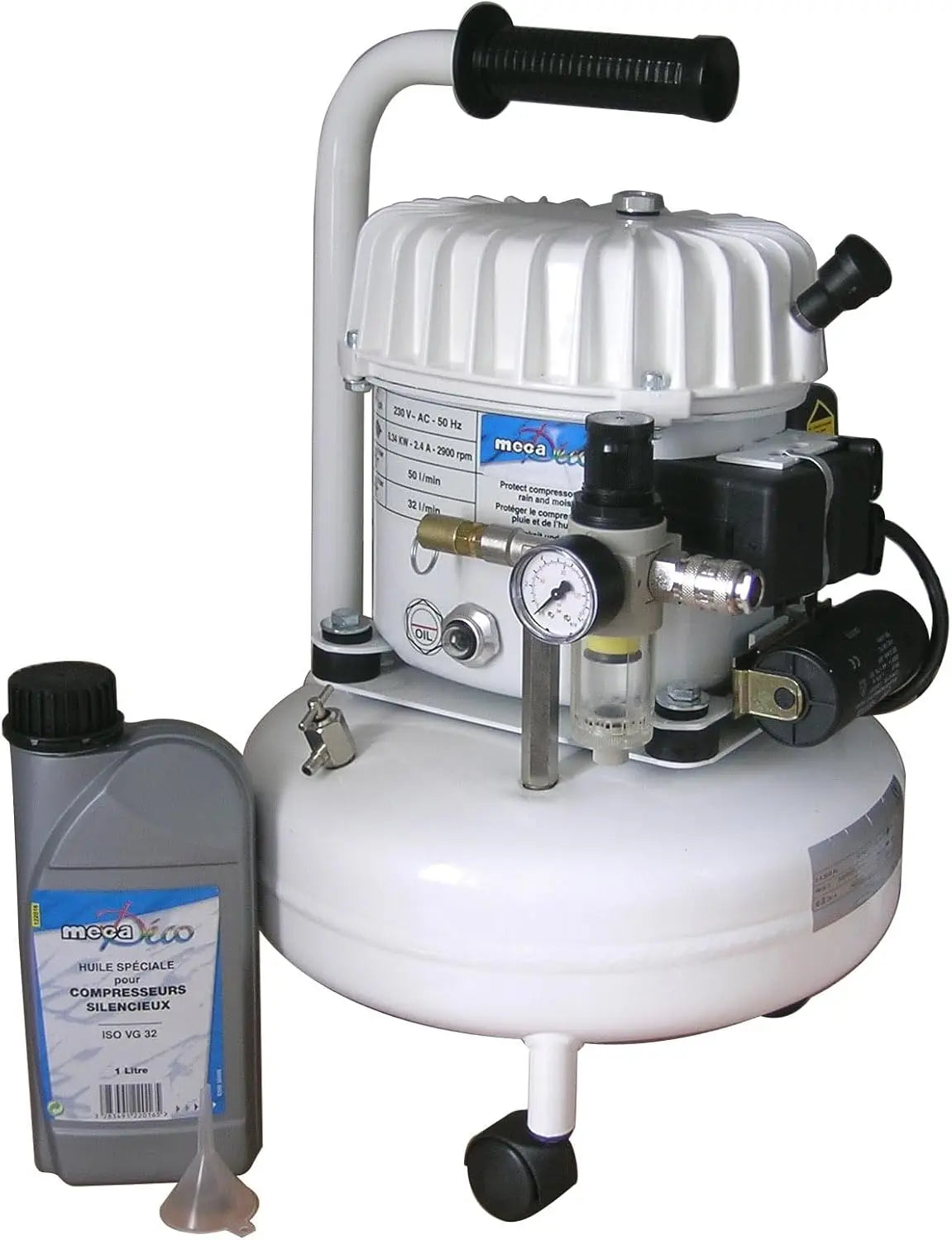 Mecadeco compresseur d'air, capacité 9 L, à fonctionnement silencieux, cuisson sans huile, coloris blanc