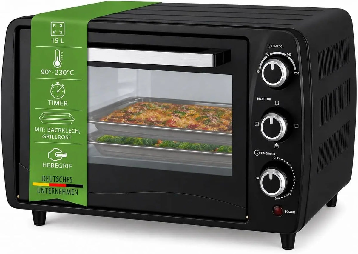 ICQN four électrique, capacité 15 L, puissance 1200 W, format compact, avec minuterie, coloris anthracite