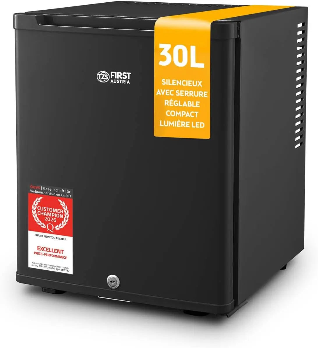 TZS mini-réfrigérateur, capacité 30 L, à fonctionnement silencieux, coloris noir