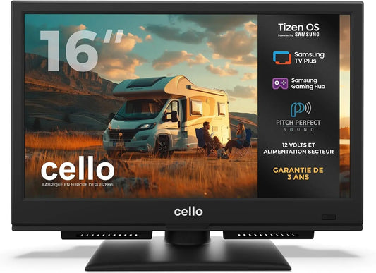 Cello téléviseur connecté CTRAV-16TZ, écran 16 pouces, avec connexion Bluetooth, avec fonctions connectées