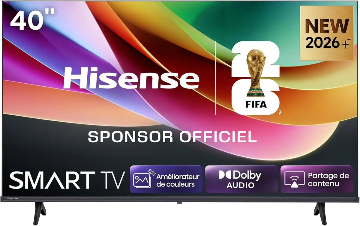 Hisense téléviseur connecté 40A4S, avec connexion Wi-Fi, avec connexion Bluetooth, avec fonctions connectées, coloris noir