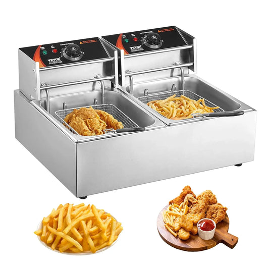VEVOR friteuse électrique, capacité 12 L, puissance 5000 W, usage professionnel, coloris argenté