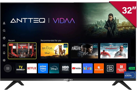 Antteq téléviseur connecté V32-AH3Q1L, écran 32 pouces, avec connexion Wi-Fi, avec fonctions connectées