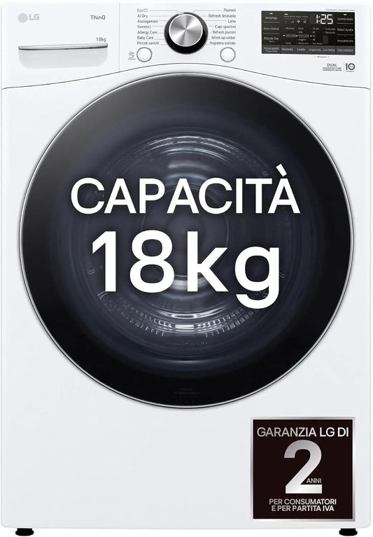 LG sèche-linge RH18U8AVCW, avec connexion Wi-Fi, avec fonction chauffage, coloris blanc