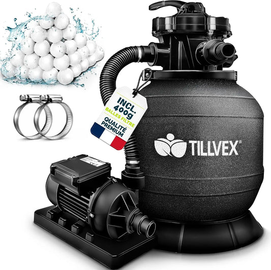 tillvex système de filtration pour piscine 400g, capacité 7,900 L, coloris noir
